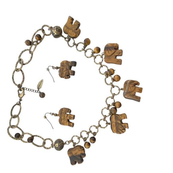 Coldwater Creek Tiger Eye Necklace charm with animals lucky elephants safari - Picture 11 of 15